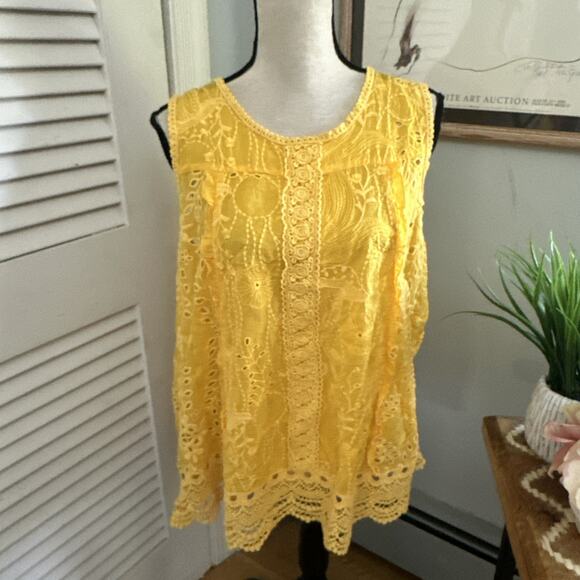 JOHNNY WAS Womens Top Large Yellow Tsion Blouse Yalladira Boho Festival Chic - Picture 1 of 14